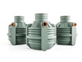 Three plastic household septic tanks on white