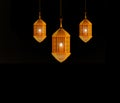 3D Rendering of Three Hanging Golden Lanterns