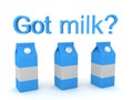 3D Rendering of three milk cartons and got milk text