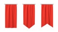 3d rendering of three rectangular red flags hanging vertically on a white background. Royalty Free Stock Photo