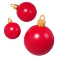 3d rendering three red Christmas balls icon. Realistic spheres for winter holidays. Toy for fir tree. Illustration for Royalty Free Stock Photo