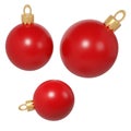 3d rendering three red Christmas balls icon. Realistic spheres for winter holidays. Toy for fir tree. Illustration for