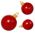 3d rendering three red Christmas balls icon. Realistic spheres for winter holidays. Toy for fir tree. Illustration for Royalty Free Stock Photo