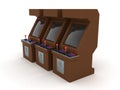 3D Rendering of three retro vintage arcade video game cabinet