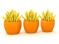 3D Rendering of three servings of french fries