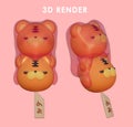 3d rendering of tiger dango sweet japan on a pink background