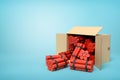 3d rendering of tnt dynamite sticks in carton box on blue background. Royalty Free Stock Photo
