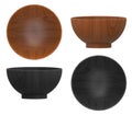 3d rendering. top and side view of japanese miso soup brown, black bowls isolated on white background with clipping path Royalty Free Stock Photo