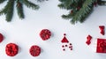3d rendering of top view Christmas background with Gifts, red decorations on white background. Royalty Free Stock Photo