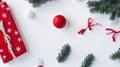 3d rendering of top view Christmas background with Gifts, red decorations on white background. Royalty Free Stock Photo