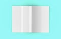 3d rendering. top view of a gray Spreading empty cover book on soft blue color background. Royalty Free Stock Photo