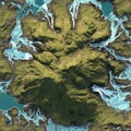 3D rendering of the top view of the mountain surrounded by the stream.