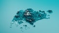 3D rendering of topographic Singapore map hypsometric elevation tint