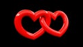 3d rendering of tow red heart attached to each other Royalty Free Stock Photo