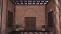 3D rendering of an traditional Arabic home facade with a front door in Morocco