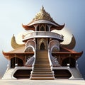 3D rendering of a traditional Chinese temple in the middle of the desert Generative AI Royalty Free Stock Photo