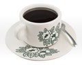 3d rendering traditional Malaysian and Singapore authentic black coffee Kopi O. Vintage floral pattern cup and plate set with tea