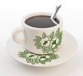 3d rendering traditional oriental style Hainanese Kop black coffee. Malaysian style vintage floral pattern cup and plate set