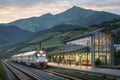 3D Rendering of a Train Station with a Beautiful Mountain View