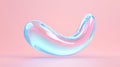 A 3D rendering of a translucent, amorphous object with a curved shape and a gradient of colors.
