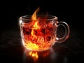 3d rendering a transparent cup filled with fiery wine