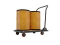 3D rendering transportation two barrels on an orange trolley on white background no shadow