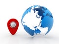 Travel and navigation planning concept with globe isolated in white background. 3d illustration