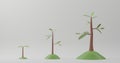 3D rendering. Tree growth diagram on white background.