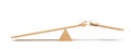 3d rendering of a triangle seesaw made of light wood with a broken plank on white background.