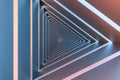 3d rendering, triangle tunnel with glowing lines background