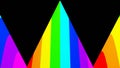 3D rendering. Triangles pattern on a black background with colored lines. Rainbow textured triangle. Design template with colors