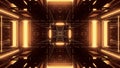 3D rendering of a trippy rectangular hallway made up of gold lights Royalty Free Stock Photo