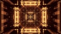 3D rendering of a trippy rectangular hallway made up of gold lights Royalty Free Stock Photo