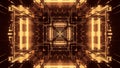 3D rendering of a trippy rectangular hallway made up of gold lights Royalty Free Stock Photo