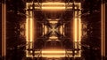 3D rendering of a trippy rectangular hallway made up of gold lights Royalty Free Stock Photo