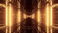 3D rendering of a trippy rectangular hallway made up of gold lights Royalty Free Stock Photo