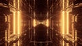 3D rendering of a trippy rectangular hallway made up of gold lights Royalty Free Stock Photo