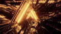 3D rendering of a trippy triangular hallway made up of gold lights Royalty Free Stock Photo