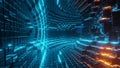 3D rendering Tunnel Abstract Tech Curved Science Fiction Metal Grid