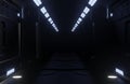 3D rendering tunnel Spaceship dark interior ,corridor, mock up copy space futuristic