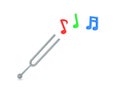 3D Rendering of tunning fork with musical notes coming out it Royalty Free Stock Photo