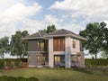 3d rendering twin house with garden terrace