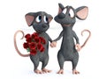 3D rendering of two cartoon mice dating