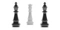 3d rendering two chess kings and one queen on white background