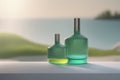 3d rendering of two empty bottles in a studio on the side. mock up. 3d rendering of two empty bottles in a studio on the side. Royalty Free Stock Photo
