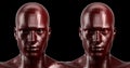 3d rendering. Two faceted red android heads looking front on camera