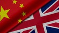 3D Rendering of two flags from China and United Kingdom or Britain together with fabric texture, bilateral relations, peace and Royalty Free Stock Photo