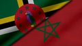 3D Rendering of two flags from Commonwealth of Dominica and Kingdom of Morocco together with fabric texture, bilateral relations,