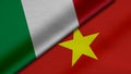 3D Rendering of two flags from Italian Republic and Socialist Republic of Vietnam together with fabric texture, bilateral