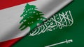 3D Rendering of two flags of Lebanon and Saudi Arabi